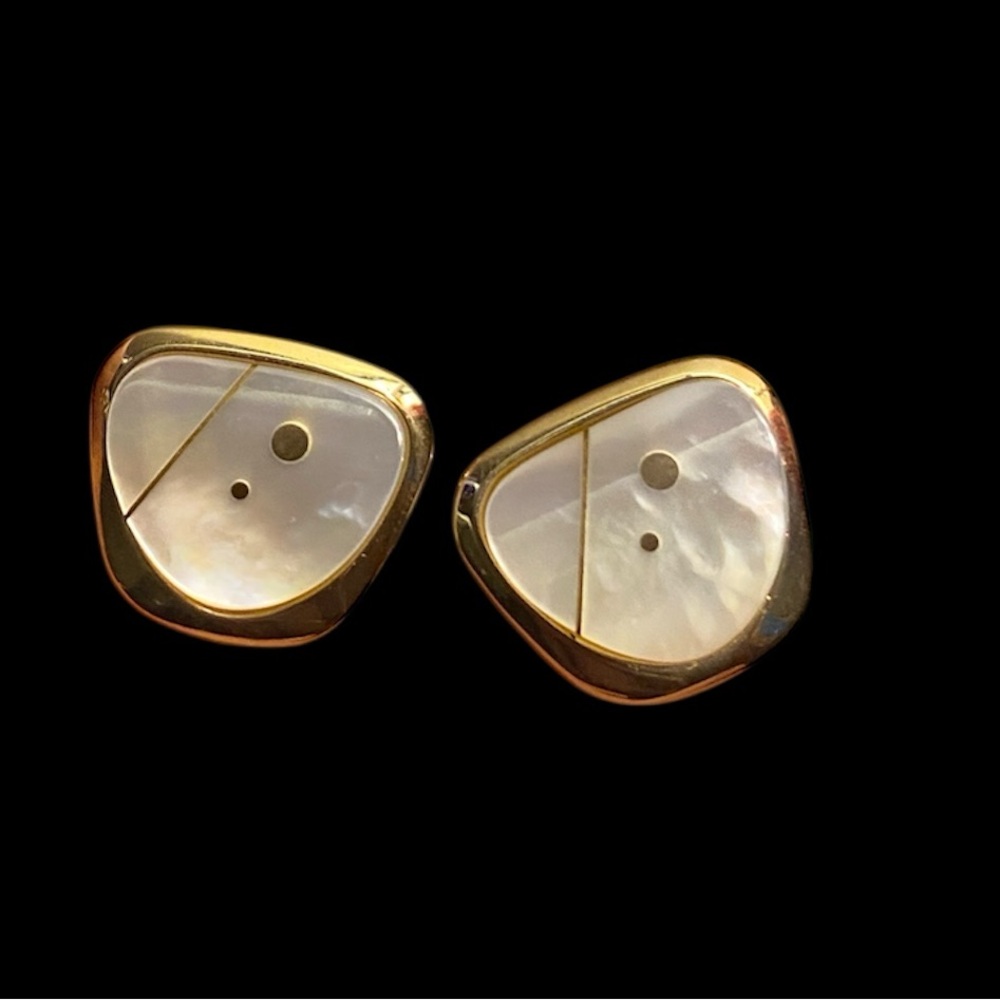 Vintage Swank Accessories gold tone white mother of pearl cuff links unisex - Picture 6 of 9